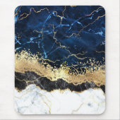 Blue Schwarz-weiß Marble Glam Mousepad (Vorne)