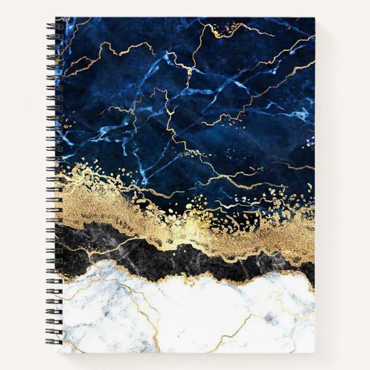 Blue Schwarz-weiß Marble Glam Notizblock (Vorderseite)