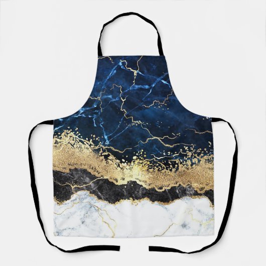 Blue Schwarz-weiß Marble Glam Schürze (Vorderseite)