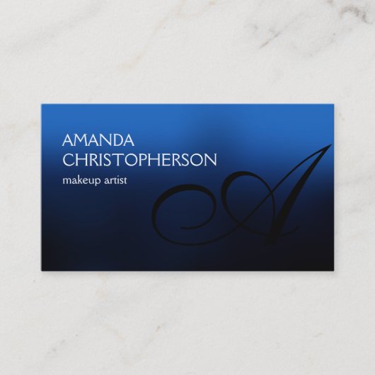 Blue Schwarz-weiß Monogram Business Card Visitenkarte (Vorderseite)
