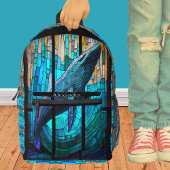 Blue Schwarz-weiß Orka Whale Stain Glass Look Bedruckter Rucksack