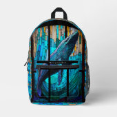 Blue Schwarz-weiß Orka Whale Stain Glass Look Bedruckter Rucksack (Vorderseite)