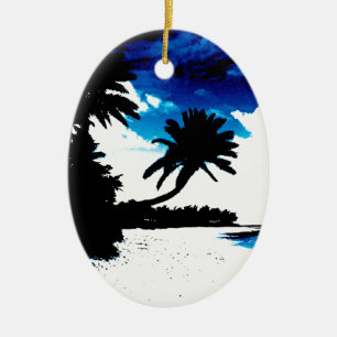 Blue Schwarz-weiß Palm Tree Beach Ornament