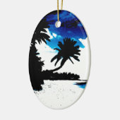 Blue Schwarz-weiß Palm Tree Beach Ornament (Links)