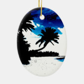 Blue Schwarz-weiß Palm Tree Beach Ornament (Hinten)