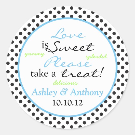 Blue Schwarz-weiß Polka Dot Candy Buffet Stickers (Vorderseite)