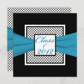 Blue Schwarz-weiß Polka Dot Foto Abschluss Einladung (Vorne/Hinten)