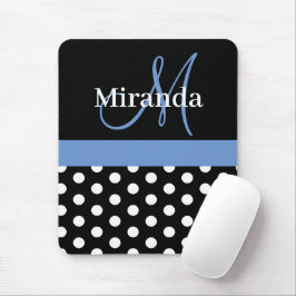 Blue Schwarz-weiß Polka Dot Monogram Mouse Pad Mousepad