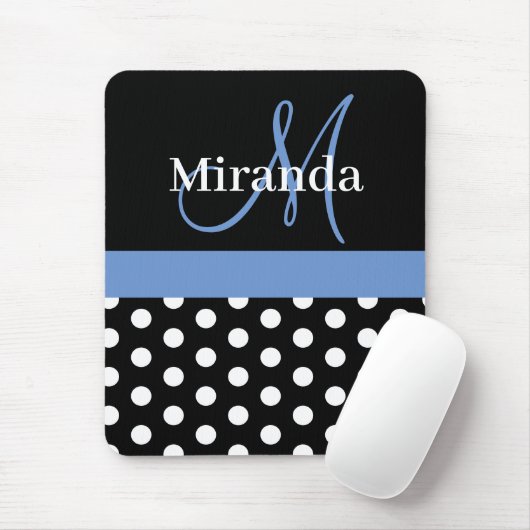 Blue Schwarz-weiß Polka Dot Monogram Mouse Pad Mousepad (Mit Mouse)