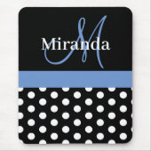 Blue Schwarz-weiß Polka Dot Monogram Mouse Pad Mousepad (Vorne)