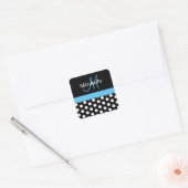 Blue Schwarz-weiß Polka Dot Monogram Quadratischer Aufkleber (Umschlag)