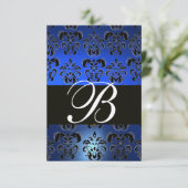 BLUE SCHWARZ-WEISS SAPPHIRE DAMASK MONOGRAM UAWG RSVP KARTE (Stehend Vorderseite)