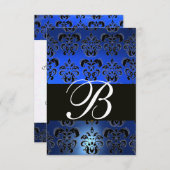 BLUE SCHWARZ-WEISS SAPPHIRE DAMASK MONOGRAM UAWG RSVP KARTE (Vorne/Hinten)
