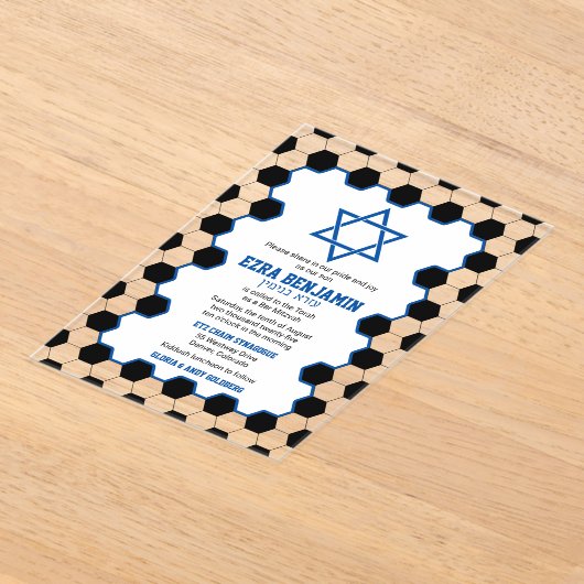 Blue Schwarz-weiß Soccer Ball Bar Mitzvah Acryleinladungen (Ablage )