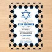 Blue Schwarz-weiß Soccer Ball Bar Mitzvah Acryleinladungen (Vorderseite)