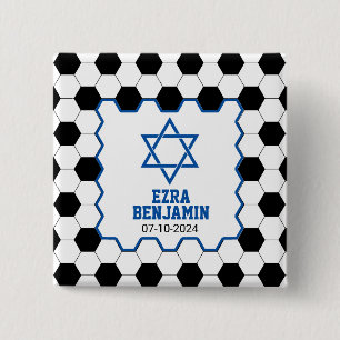 Blue Schwarz-weiß Soccer Ball Bar Mitzvah Button