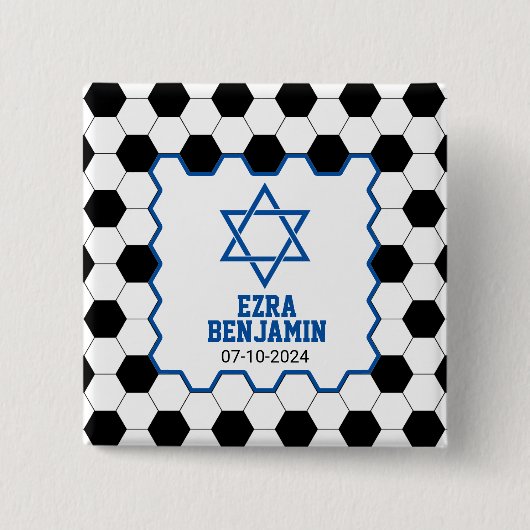 Blue Schwarz-weiß Soccer Ball Bar Mitzvah Button (Vorderseite)