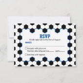 Blue Schwarz-weiß Soccer Ball Bar Mitzvah RSVP Karte (Vorderseite)