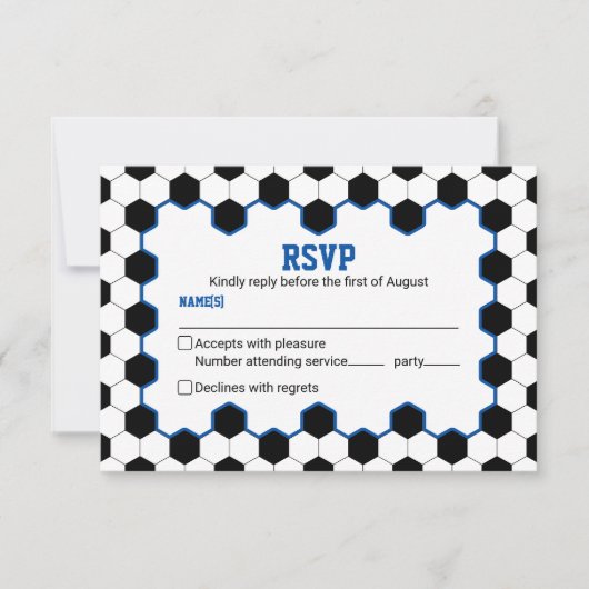 Blue Schwarz-weiß Soccer Ball Bar Mitzvah RSVP Karte (Vorderseite)