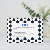 Blue Schwarz-weiß Soccer Ball Bar Mitzvah RSVP Karte (Stehend Vorderseite)