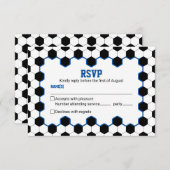 Blue Schwarz-weiß Soccer Ball Bar Mitzvah RSVP Karte (Vorne/Hinten)