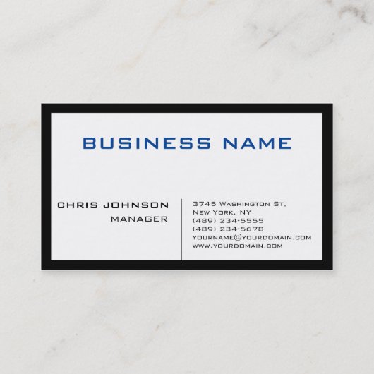 Blue Schwarz-weiß Unique Chic Manager Business Car Visitenkarte (Vorderseite)