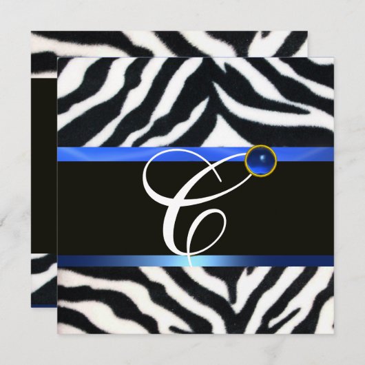 BLUE SCHWARZ-WEISS ZEBRA FUR MONOGRAM, Saphir Einladung (Vorne/Hinten)