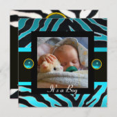 BLUE SCHWARZ-WEISSE ZEBRA FUR Monogramm-Fotomodell Einladung (Vorne/Hinten)