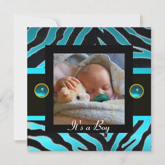 BLUE SCHWARZ-WEISSE ZEBRA FUR Monogramm-Fotomodell Einladung (Vorderseite)