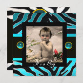 BLUE SCHWARZ-WEISSE ZEBRA FUR Monogramm-Fotomodell Einladung (Vorne/Hinten)