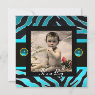 BLUE SCHWARZ-WEISSE ZEBRA FUR Monogramm-Fotomodell Einladung