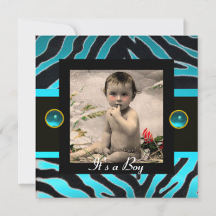 BLUE SCHWARZ-WEISSE ZEBRA FUR Monogramm-Fotomodell Einladung