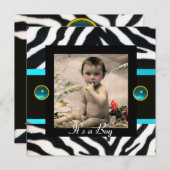 BLUE SCHWARZ-WEISSE ZEBRA FUR Monogramm-Fotomodell Einladung (Vorne/Hinten)