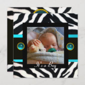 BLUE SCHWARZ-WEISSE ZEBRA FUR Monogramm-Fotomodell Einladung (Vorne/Hinten)