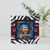 BLUE SCHWARZ-WEISSE ZEBRA FUR Monogramm-Fotomodell Einladung (Stehend Vorderseite)