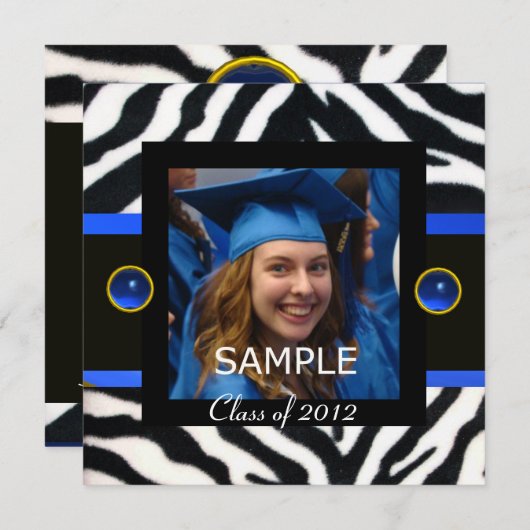 BLUE SCHWARZ-WEISSE ZEBRA FUR Monogramm-Fotomodell Einladung (Vorne/Hinten)