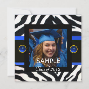 BLUE SCHWARZ-WEISSE ZEBRA FUR Monogramm-Fotomodell Einladung