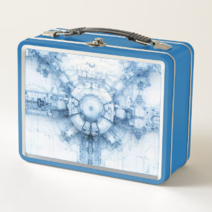 Blue Sci-Fi Space Base Metall Brotdose