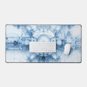 Blue Sci-Fi Space Base Schreibtischunterlage (Tastatur & Maus)