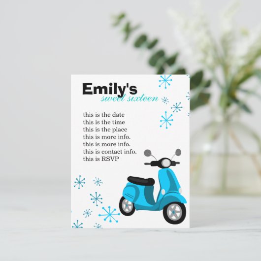 Blue Scooter Einladung (Stehend Vorderseite)
