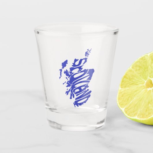 Blue Scotland Silhouette Word Art Schnapsglas (Vorderseite)