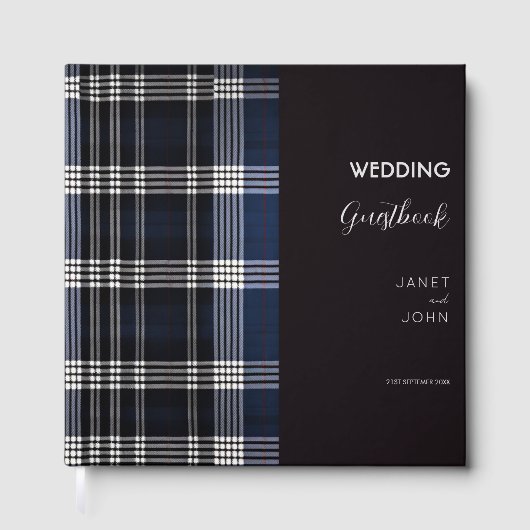Blue Scottish Tartan Wedding Gästebuch (Vorderseite)