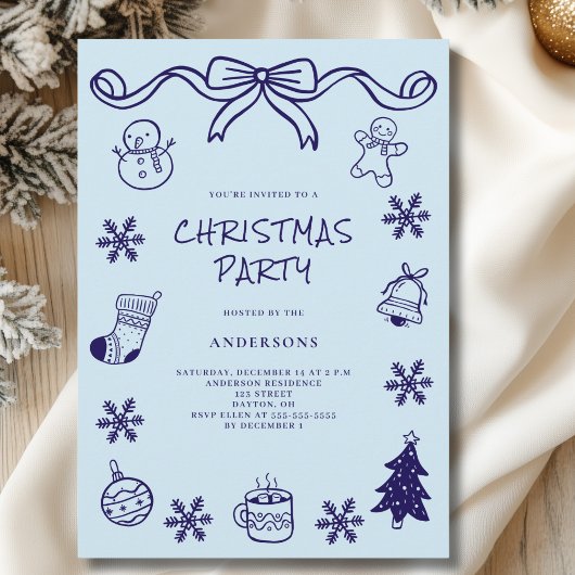 Blue Scribble Hand Drawn Weihnachtsfest Party Einladung