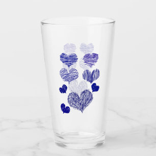 Blue Scribbled Hearts Glas