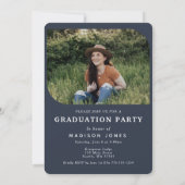 Blue Script 4 Fotos Graduation Party Einladung (Rückseite)
