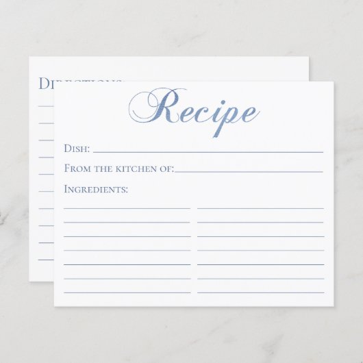 Blue Script Brautparty Rezept Card (Vorne/Hinten)