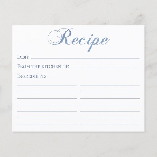 Blue Script Brautparty Rezept Card (Vorderseite)