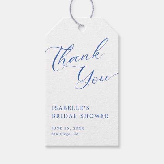 Blue Script Brautparty Vielen Dank Geschenkanhänger (Vorderseite)