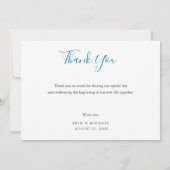 Blue Script Foto Beach Wedding Dankeschön Card Einladung (Rückseite)