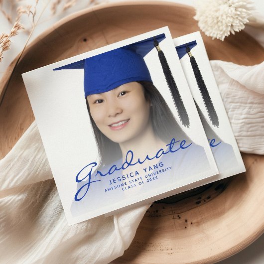 Blue Script Foto Graduation Party Serviette